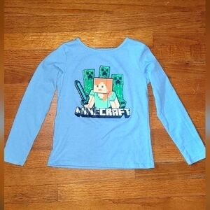 𝅺Mojang Minecraft Girl’s Long Sleeve Blue T Shirt Size XS 4/5